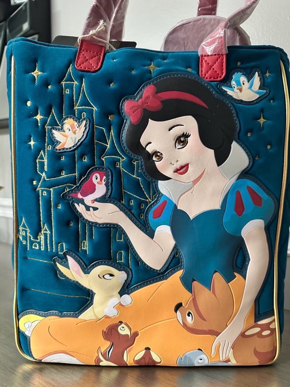 Loungefly Teal, Red & Gold Snow White Appliqué Tote
